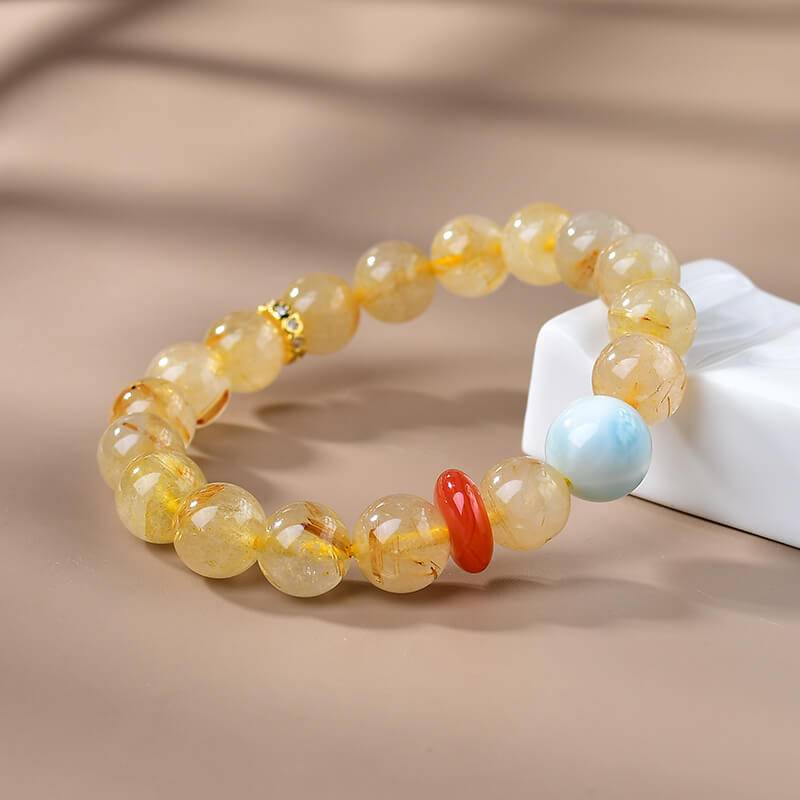 【 Mountain and Sea Synergy 】 Golden Crystal · Nanhong Peace Pendant · Sea-patterned Stone Top Bead Design Energy Bracelet