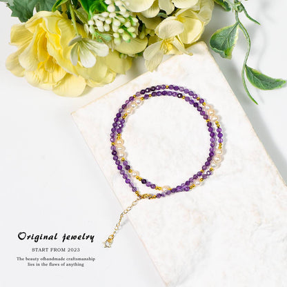 Galaxy Fragments · Amethyst Facet Collarbone Chain: When the mysterious Amethyst Meets the Warm Pearl