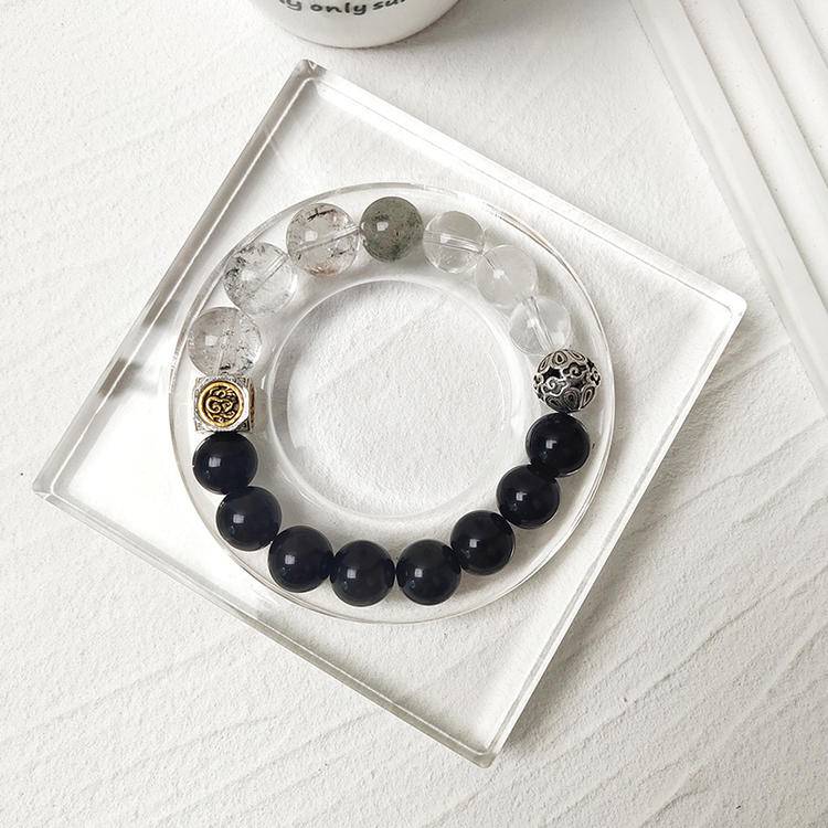 Night Bastion: Black Obsidian & Sheen Obsidian Men's Bracelet
