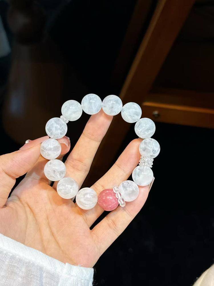 Nebula Heartland: White Phantom & Rose Quartz Duo Bracelet Set