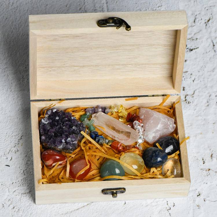 Mineral Sanctuary: Raw Crystal Wooden Altar Set