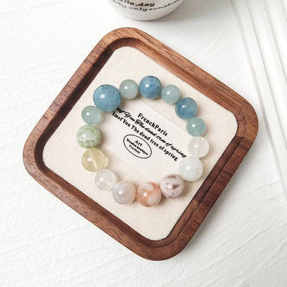 Sakura Promenade: Aquamarine, Xiuyan Jade & Cherry Blossom Agate Bracelet