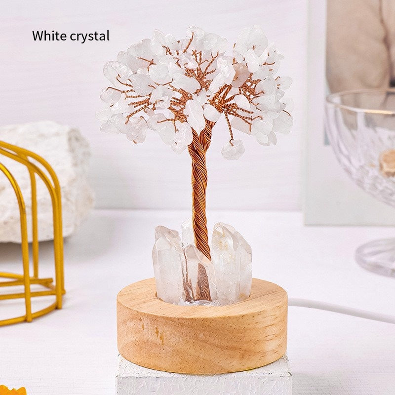Natural Crystal Tree Night Light: Crystal Cluster Soft Light Healing the Late Night ·USB Touch Dimming: 7-color High-energy Crystal Seeds to choose from